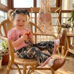 DSOKUHIB Newborn Baby Girl Hunting Clothes Deer Puff Short Sleeve Romper Jungle Camo Flare Pants Set 3 Piece Summer Outfit (Pink, 3-6 Months)