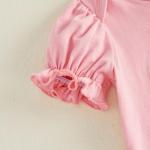 DSOKUHIB Newborn Baby Girl Hunting Clothes Deer Puff Short Sleeve Romper Jungle Camo Flare Pants Set 3 Piece Summer Outfit (Pink, 3-6 Months)