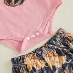 DSOKUHIB Newborn Baby Girl Hunting Clothes Deer Puff Short Sleeve Romper Jungle Camo Flare Pants Set 3 Piece Summer Outfit (Pink, 3-6 Months)