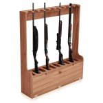 Walnut Ten-Gun Display Rack with Storage Compartment