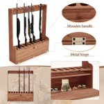 Walnut Ten-Gun Display Rack with Storage Compartment