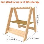 Wooden 12-Slot Gun Rack Stand with Pistol Storage