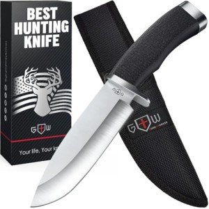 Tactical Hunting Knife with Sheath and Rubber Handle