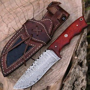 Custom Fixed Blade Damascus Knife with Leather Sheath