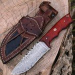 Custom Fixed Blade Damascus Knife with Leather Sheath