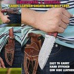 Custom Fixed Blade Damascus Knife with Leather Sheath