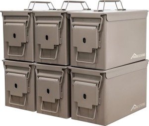 HOMESTEAD 50 Cal Metal Ammo Can - New Steel M2A1 Military Ammo Storage Box, Airtight and Water-Resistant Ammunition Storage (6-Pack, Dark Brown)