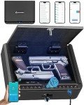 BILLCONCH Gun Safe for Handgun - Biometric Gun Safe 4 Ways Quick Access with Fingerprint/Full-digital Keypad/Key/APP Lock Handgun Pistol Safe for Nightstand Bedside Home