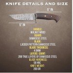 TIGEROUS Handmade Damascus Hunting Knife with Scout Horizontal Carry Leather Sheath, Full Tang Fixed Blade Knife for Camping, Hiking, Skinning, Survival, Gifts for Mens (Walnut Wood)