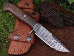 TIGEROUS Handmade Damascus Hunting Knife with Scout Horizontal Carry Leather Sheath, Full Tang Fixed Blade Knife for Camping, Hiking, Skinning, Survival, Gifts for Mens (Walnut Wood)