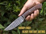 TIGEROUS Handmade Damascus Hunting Knife with Scout Horizontal Carry Leather Sheath, Full Tang Fixed Blade Knife for Camping, Hiking, Skinning, Survival, Gifts for Mens (Walnut Wood)