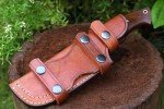 TIGEROUS Handmade Damascus Hunting Knife with Scout Horizontal Carry Leather Sheath, Full Tang Fixed Blade Knife for Camping, Hiking, Skinning, Survival, Gifts for Mens (Walnut Wood)