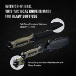 Leopcito 10" Fixed Blade Tactical Knives with Sheath and Clip, Stainless Steel Survival Hunting Bushcraft Full Tang Non-Slip Handle Knife for Camping, Hunting, Adventure, Outdoors, EDC，Military Green
