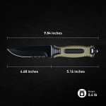 Leopcito 10" Fixed Blade Tactical Knives with Sheath and Clip, Stainless Steel Survival Hunting Bushcraft Full Tang Non-Slip Handle Knife for Camping, Hunting, Adventure, Outdoors, EDC，Military Green