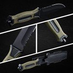 Leopcito 10" Fixed Blade Tactical Knives with Sheath and Clip, Stainless Steel Survival Hunting Bushcraft Full Tang Non-Slip Handle Knife for Camping, Hunting, Adventure, Outdoors, EDC，Military Green