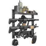 OneTigris Gun Rack Wall Mount 12, Hold Up 80lbs Indoor Gun Rack for Wall with Shelf Horizontal with 10 Hooks and 1 Removable Gun Accessories Tray 21.5"*22.1"