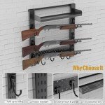 OneTigris Gun Rack Wall Mount 12, Hold Up 80lbs Indoor Gun Rack for Wall with Shelf Horizontal with 10 Hooks and 1 Removable Gun Accessories Tray 21.5"*22.1"