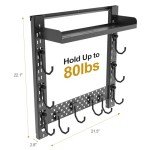 OneTigris Gun Rack Wall Mount 12, Hold Up 80lbs Indoor Gun Rack for Wall with Shelf Horizontal with 10 Hooks and 1 Removable Gun Accessories Tray 21.5"*22.1"