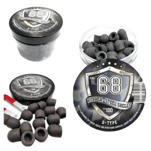 100 x D-Type Hard Mix Rubber Steel Shells Rubber Balls Mixed with Steel Powder 6 Grams Heavy Ammunition for Training Home Self Defense Paintball Pistols in 68 Caliber for Double Barrel Shotgun