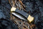 Buck Knives 112 Ranger Lock-back Knife, Brass Bolsters, Ebony Handles, 3" 420HC Blade with Leather Sheath