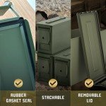 50 Cal Ammo Can M2A1 - Steel Ammo Boxes for Storage, Air Tight & Waterproof Metal Box for Ammunition Rounds or Underground Storage Container, Military Spec Certified Utility Dry Ammo Box + Sealed Lid