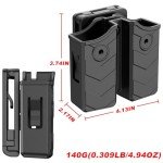 Universal Double Magazine Pouch, 9mm .40 Double Stack Mag. Holder Dual Holster with 1.5''-2'' Belt Clip for Glock Sig sauer S&W Beretta Browning Taurus H&K Most Pistol Mags
