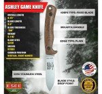 ESEE Knives Ashley Game Hunting Skinning Knife w/Sheath, Made in USA (Brown/S35V/Kydex Sheath)