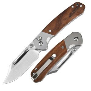 CJRB Bowie Pyrite Pocket Knife EDC Knife Folding Knife with 3.15'' AR-RPM9 Steel Blade, Hunting Knife with Wood Handle for Camping, Survival - Suitable for Men & Women - J1942 Rosewood