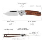 CJRB Bowie Pyrite Pocket Knife EDC Knife Folding Knife with 3.15'' AR-RPM9 Steel Blade, Hunting Knife with Wood Handle for Camping, Survival - Suitable for Men & Women - J1942 Rosewood