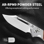 CJRB Bowie Pyrite Pocket Knife EDC Knife Folding Knife with 3.15'' AR-RPM9 Steel Blade, Hunting Knife with Wood Handle for Camping, Survival - Suitable for Men & Women - J1942 Rosewood