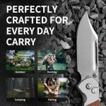 CJRB Bowie Pyrite Pocket Knife EDC Knife Folding Knife with 3.15'' AR-RPM9 Steel Blade, Hunting Knife with Wood Handle for Camping, Survival - Suitable for Men & Women - J1942 Rosewood