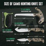 MOSSY OAK Field Dressing Kit, 4 Pcs Camouflage Hunting Knife Set with Sheath, Gut-Hook Skinner, Caping Knife, Wood/Bone Saw, Knife Sharpener, for Deer Hunting, Camping, Perfect Hunting Gifts for Men