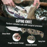 MOSSY OAK Field Dressing Kit, 4 Pcs Camouflage Hunting Knife Set with Sheath, Gut-Hook Skinner, Caping Knife, Wood/Bone Saw, Knife Sharpener, for Deer Hunting, Camping, Perfect Hunting Gifts for Men