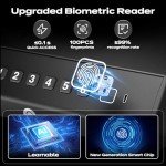 Large Biometric Gun Safe fits 4 pistols, 100 Sets of Fingerprint Handgun Safe with Internal Light & Silent Mode, Emergency Power Supply Gun Lock Box for Home Bedroom Bedside Nightstand and Car TOPMEDA