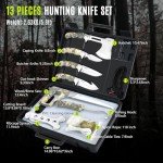 Jellas Hunting Knife Set, 13 Pieces Hunting Gear with Butcher Knife, Skinning Knife, Gut Hook, Bone Saw, Hard-Side Case, Fixed Blade Knife, Field Dressing Kit, Portable Butcher Game Processor Set