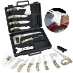 Jellas Hunting Knife Set, 13 Pieces Hunting Gear with Butcher Knife, Skinning Knife, Gut Hook, Bone Saw, Hard-Side Case, Fixed Blade Knife, Field Dressing Kit, Portable Butcher Game Processor Set