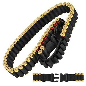 Tyseam 60 Round Adjustable Shotgun Shell Bandolier with Quick Release Buckle, 12/20 Gauge Shotgun Shell Holder Holds 60 Shotgun Shells for Hunting (Black)