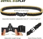Tyseam 60 Round Adjustable Shotgun Shell Bandolier with Quick Release Buckle, 12/20 Gauge Shotgun Shell Holder Holds 60 Shotgun Shells for Hunting (Black)