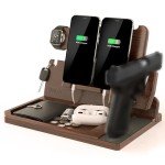 BarvA 2 Phone Docking Station | Patented Adaptive Wood Gun Rack | Night Stand Room Decor | Gun Accessories Gifts for Men | Smart Watch & Phone Stand | Charging Station Desk Organizer