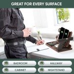 BarvA 2 Phone Docking Station | Patented Adaptive Wood Gun Rack | Night Stand Room Decor | Gun Accessories Gifts for Men | Smart Watch & Phone Stand | Charging Station Desk Organizer