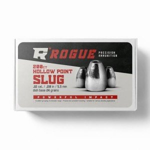 Rogue Precision .22 Cal Hollow Point Slug Airgun Pellets - Dish Base - .22 Caliber - 24 Grains - Made in The USA - 200 Count, gray