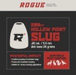 Rogue Precision .22 Cal Hollow Point Slug Airgun Pellets - Dish Base - .22 Caliber - 24 Grains - Made in The USA - 200 Count, gray