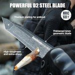 ZUNE LOTOO Tactical Survival Knife with Kydex Sheath, D2 Steel Fixed Blade Knives & G10 Handle, Full Tang Knife for Men Camping Hiking Hunting Bushcraft Black