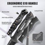 ZUNE LOTOO Tactical Survival Knife with Kydex Sheath, D2 Steel Fixed Blade Knives & G10 Handle, Full Tang Knife for Men Camping Hiking Hunting Bushcraft Black