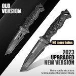 ZUNE LOTOO Tactical Survival Knife with Kydex Sheath, D2 Steel Fixed Blade Knives & G10 Handle, Full Tang Knife for Men Camping Hiking Hunting Bushcraft Black