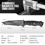 ZUNE LOTOO Tactical Survival Knife with Kydex Sheath, D2 Steel Fixed Blade Knives & G10 Handle, Full Tang Knife for Men Camping Hiking Hunting Bushcraft Black