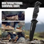 ZUNE LOTOO Tactical Survival Knife with Kydex Sheath, D2 Steel Fixed Blade Knives & G10 Handle, Full Tang Knife for Men Camping Hiking Hunting Bushcraft Black