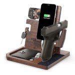 BarvA Phone Docking Station with Patented Adaptive Wood Gun Rack | Night Stand Smart Watch & Phone Stand | Charging Station Desk Organizer | Gun Accessories Storage and Organization