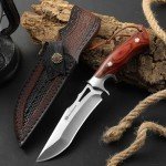 DRACHENADER 10.24" M390 Knives Hunting Knife, Fixed Blade Knife with Leather Sheath, Bushcraft Full Tang Knife Non-slip Red Coloured Wooden Handle