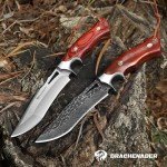 DRACHENADER 10.24" M390 Knives Hunting Knife, Fixed Blade Knife with Leather Sheath, Bushcraft Full Tang Knife Non-slip Red Coloured Wooden Handle